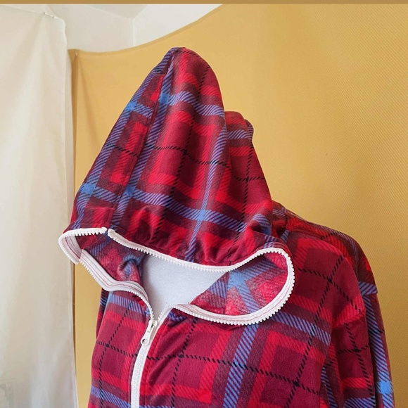 Matching Couples Plaid Pajama Onesie SET - PJs Hoodie Christmas Gift! M and L - Picture 5 of 5